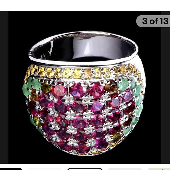Rhodolite garnet sterling silver ring sz 8.5with tourmaline emerald and sapphire - Picture 3 of 10